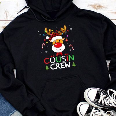 Christmas Cousin Crew Reindeer Santa hat Lights Kids Teens Hoodie UH1171