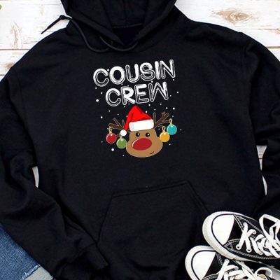 Christmas Cousin Crew Reindeer Santa hat Lights Kids Teens Hoodie UH1178