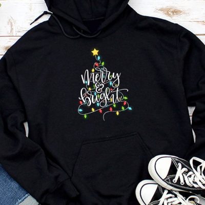 Funny Merry and Bright Christmas Lights Xmas Holiday Short Sleeve Hoodie UH1127