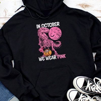 In October We Wear Pink Dinosaur Trex Breast Cancer Kids Hoodie UH1018