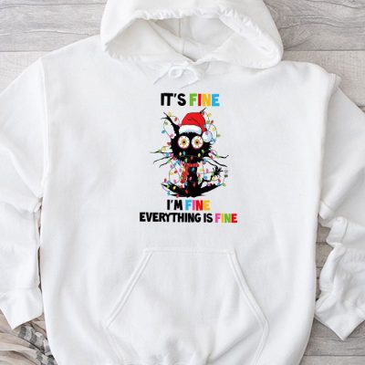 It's Fine I'm Fine Everything Is Fine Christmas Cat Santa Hoodie UH1040