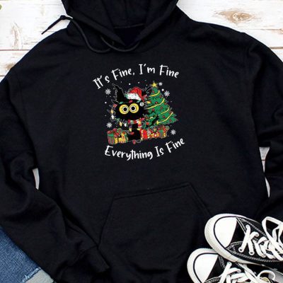 It's Fine I'm Fine Everything Is Fine Christmas Cat Santa Hoodie UH1041