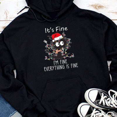 It's Fine I'm Fine Everything Is Fine Christmas Cat Santa Hoodie UH1042