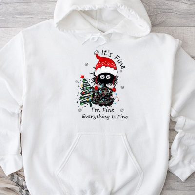 It's Fine I'm Fine Everything Is Fine Christmas Cat Santa Hoodie UH1043