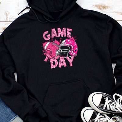 Leopard Game Day Pink American Football Tackle Breast Cancer Hoodie UH1035
