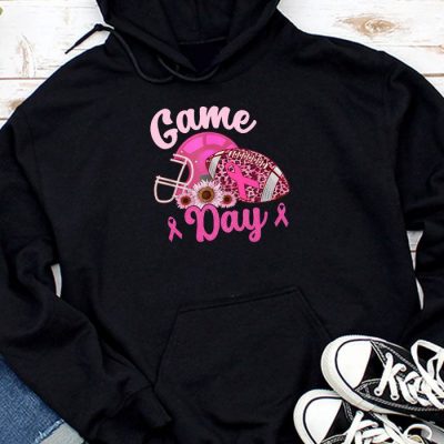 Leopard Game Day Pink American Football Tackle Breast Cancer Hoodie UH1036