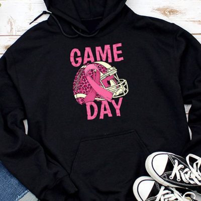Leopard Game Day Pink American Football Tackle Breast Cancer Hoodie UH1037