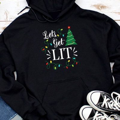 Let's Get Lit Drinking Santa Hat Christmas Lights Funny Hoodie UH1121