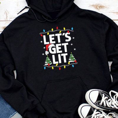 Let's Get Lit Drinking Santa Hat Christmas Lights Funny Hoodie UH1122