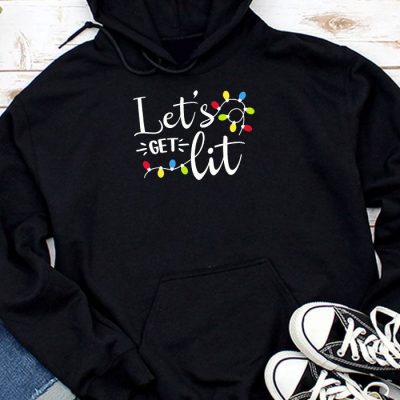 Let's Get Lit Drinking Santa Hat Christmas Lights Funny Hoodie UH1124
