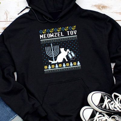 Meowzel Tov Funny Chanukah Hanukkah Ugly Sweater Hoodie UH1107