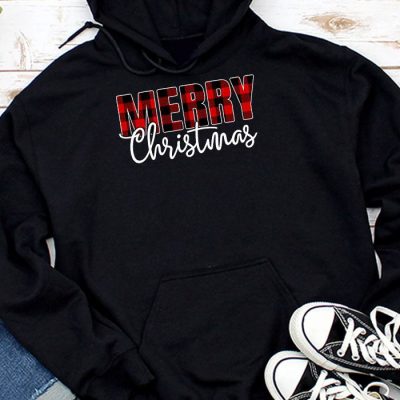 Merry Christmas Buffalo Plaid Red Santa Hat Xmas Pajamas Hoodie UH1244