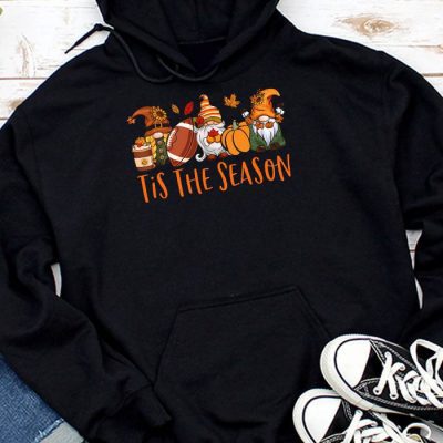 Tis The Season Pumpkin Leaf Latte Fall Thanksgiving Football Hoodie UH1143