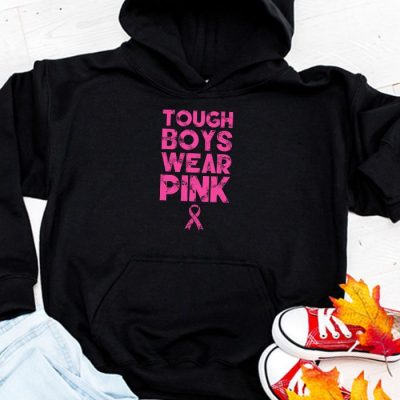 Tough Boys Wear Pink Cool Pink Breast Cancer Awareness Kids Hoodie UH1023