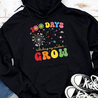 100 Days Growing Boho Flowers Teacher 100th Day of School Hoodie UH1478