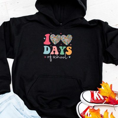 100 Days of School Retro Disco Hearts 100th Day of School Hoodie UH1422