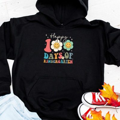 Happy 100th Day of Kindergarten Groovy 100th Day of School Hoodie UH1420