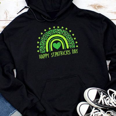 Happy St. Patricks Day Leopard Print Rainbow Shamrock Irish Hoodie MHS1234