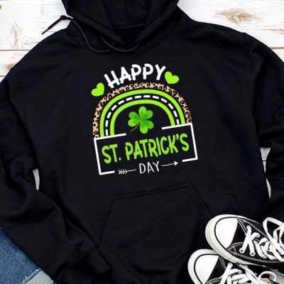 Happy St. Patricks Day Leopard Print Rainbow Shamrock Irish Hoodie MHS1238