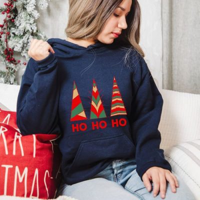 Ho Ho Ho Color Block Christmas Trees Trio Unisex Hoodie JSH1197