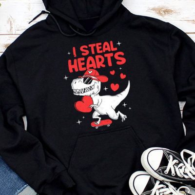 I Steal Hearts Trex Dino Valentine's Day Boys Son Toddlers Hoodie MHS1036