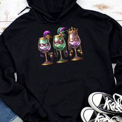 Mardi Gras Glass Of Wine Funny Drinking Wine Festival Parade Hoodie MHS1132