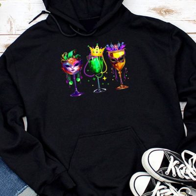 Mardi Gras Glass Of Wine Funny Drinking Wine Festival Parade Hoodie MHS1133