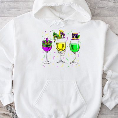 Mardi Gras Glass Of Wine Funny Drinking Wine Festival Parade Hoodie MHS1134