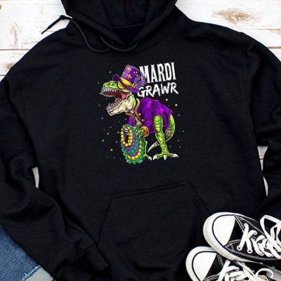 Mardi Grawr T-Rex Dino Toddler Kids Mardi Gras Boys Gift Hoodie MHS1191