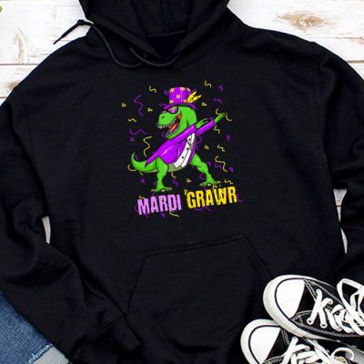 Mardi Grawr T-Rex Dino Toddler Kids Mardi Gras Boys Gift Hoodie MHS1192