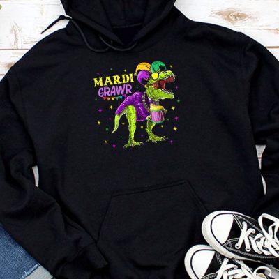 Mardi Grawr T-Rex Dino Toddler Kids Mardi Gras Boys Gift Hoodie MHS1193