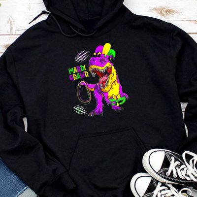 Mardi Grawr T-Rex Dino Toddler Kids Mardi Gras Boys Gift Hoodie MHS1194