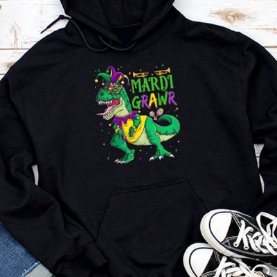 Mardi Grawr T-Rex Dino Toddler Kids Mardi Gras Boys Gift Hoodie MHS1195