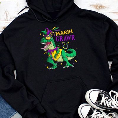 Mardi Grawr T-Rex Dino Toddler Kids Mardi Gras Boys Gift Hoodie MHS1196