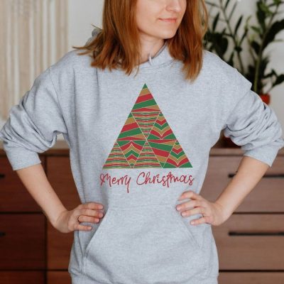 Merry Christmas Color Block Trees Triangle Unisex Hoodie JSH1215