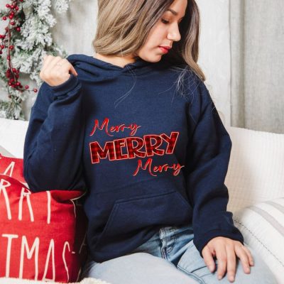 Merry Merry Merry Buffalo Plaid Outline Unisex Hoodie JSH1184