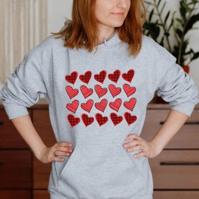 Scribble Heart Buffalo Plaid Collage Unisex Hoodie JSH1059