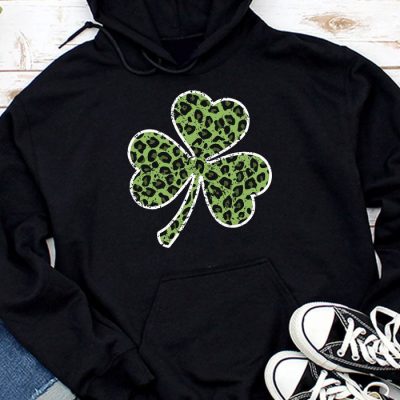 St. Patricks Day Shamrock Irish Leopard Print Women Girls Hoodie MHS1256