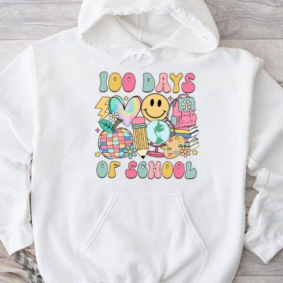 Teacher Kids Retro Groovy 100 Days Happy 100th Day Of School Hoodie MHS1022