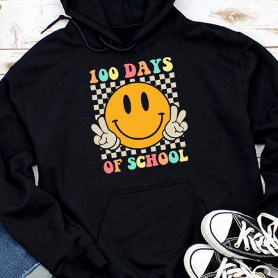 Teacher Kids Retro Groovy 100 Days Happy 100th Day Of School Hoodie MHS1023