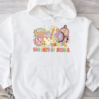 Teacher Kids Retro Groovy 100 Days Happy 100th Day Of School Hoodie MHS1024