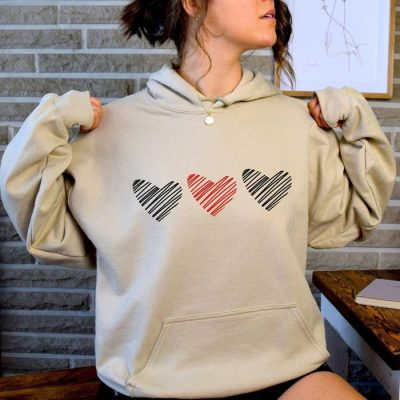Triple Heart Scribble Unisex Hoodie JSH1032