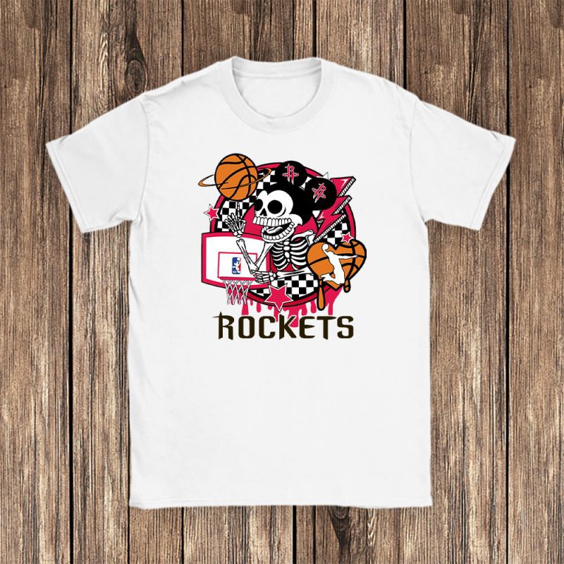 Mickey Skull Retro Basketball Sublimation Houston Rockets Team Unisex T-Shirt TBT1582