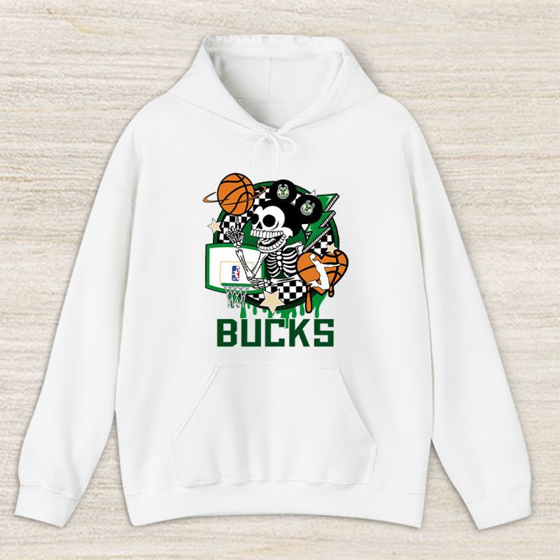 Mickey Skull Retro Basketball Sublimation Milwaukee Bucks Team Unisex Hoodie TBH1584