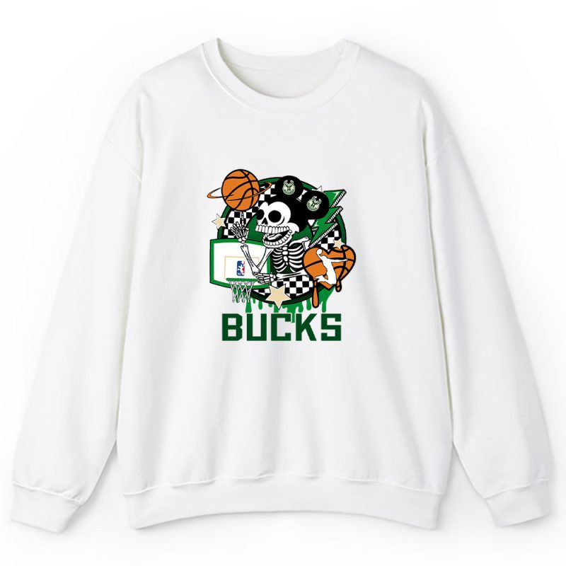 Mickey Skull Retro Basketball Sublimation Milwaukee Bucks Team Unisex Sweatshirt TBS1584