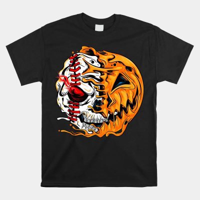 Baseball Player Halloween Pumpkin Skeleton Unisex T-Shirt