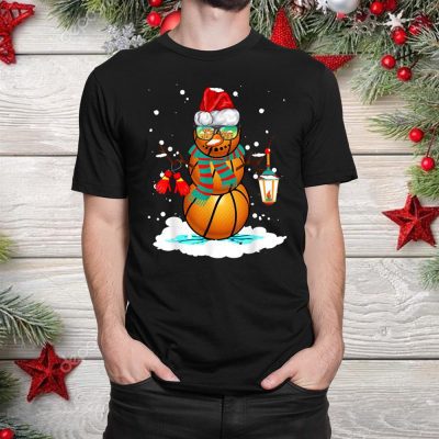 Basketball Snowman Santa Hat Sunglasses Funny Christmas Unisex T-Shirt