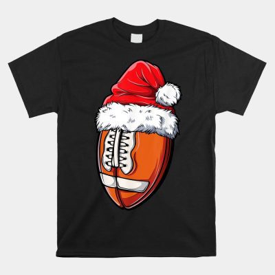 Christmas Football Ball Santa Hat Xmas Unisex T-Shirt