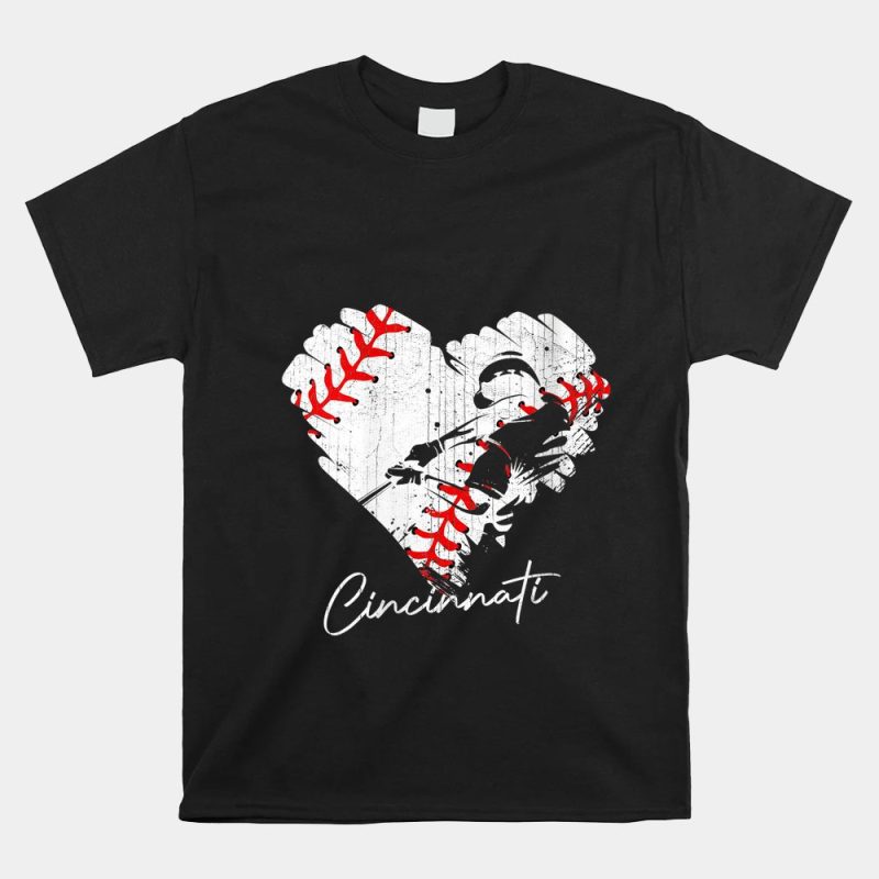 Cincinnati Baseball Heart Distressed Vintage Unisex T-Shirt