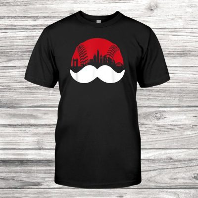 Cincinnati Moustache Baseball Skyline Vintage Retro Red Unisex T-Shirt